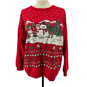Vintage 90s Varsity Ugly Christmas Sweatshirt Santa Snowman Reindeer Unisex Larg